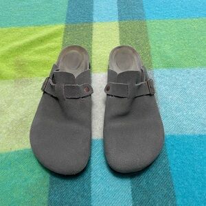 Gray Suede Slip-On Clogs
